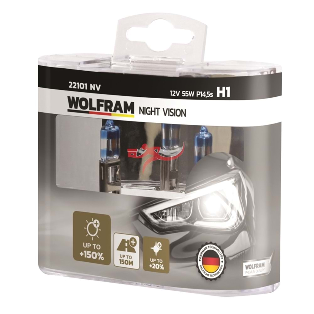 WOLFRAM 22101NV NİGHT VİSİON 12V 55W H1 FAR AMPULU %150 GÜÇLÜ IŞIK