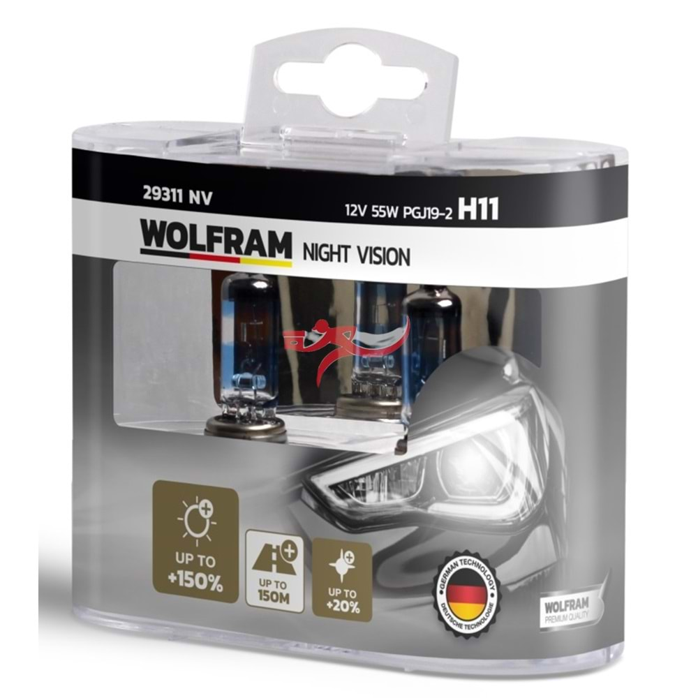 WOLFRAM 29311NV NİGHT VİSİON 12V 55W H11 FAR AMPULU %150 GÜÇLÜ IŞIK