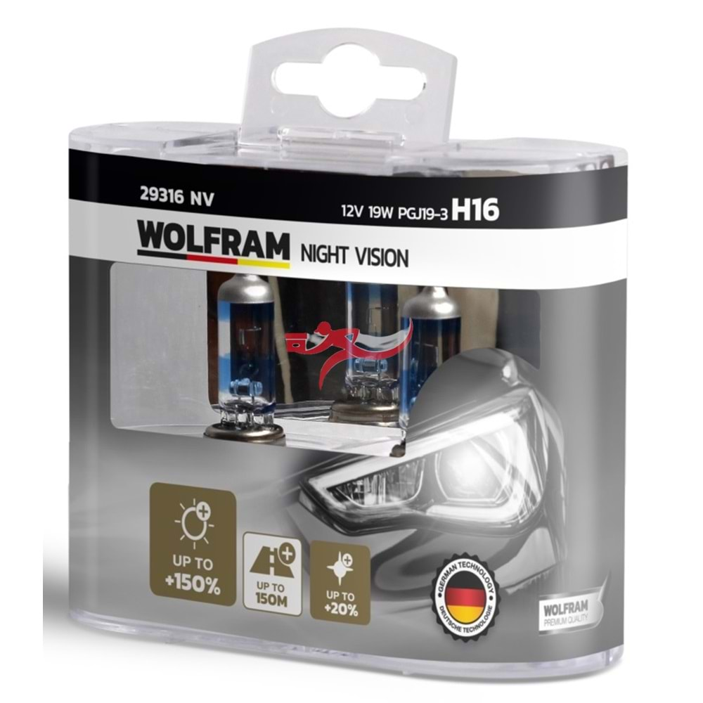 WOLFRAM 29316NV NİGHT VİSİON 12V 19W H16 FAR AMPULU %150 GÜÇLÜ IŞIK