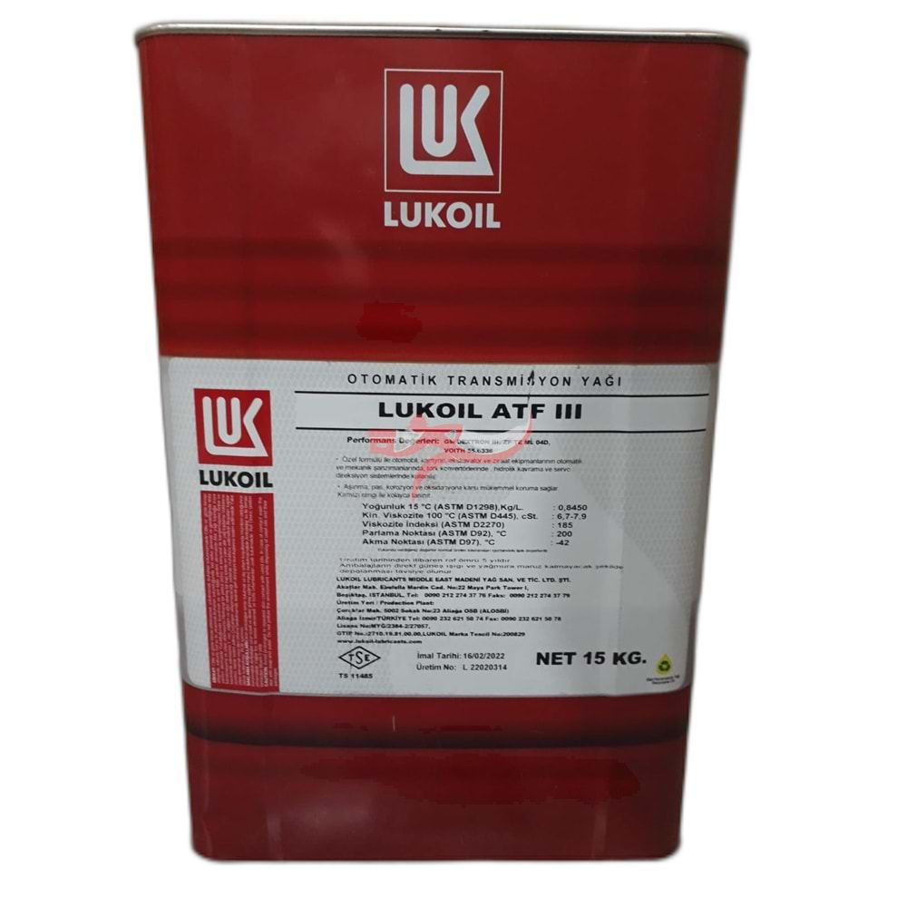 LUKOİL ATF 3 OTOMATİK TRANSMİSYON YAĞI 15KG TENEKE