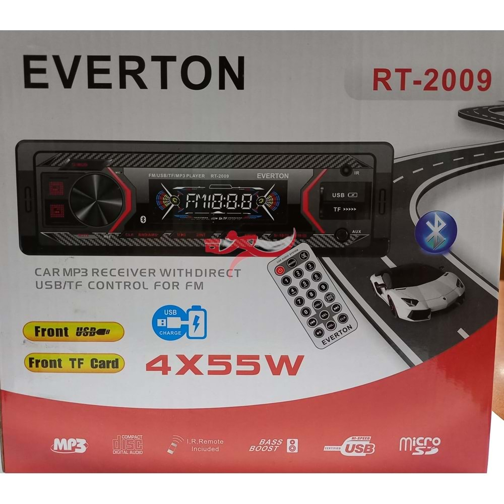 EVERTON RT2009 OTO TEYP MP3 ÇALAR, 4X55W BLUETOOTH, USB,AUX ,FM RADYO