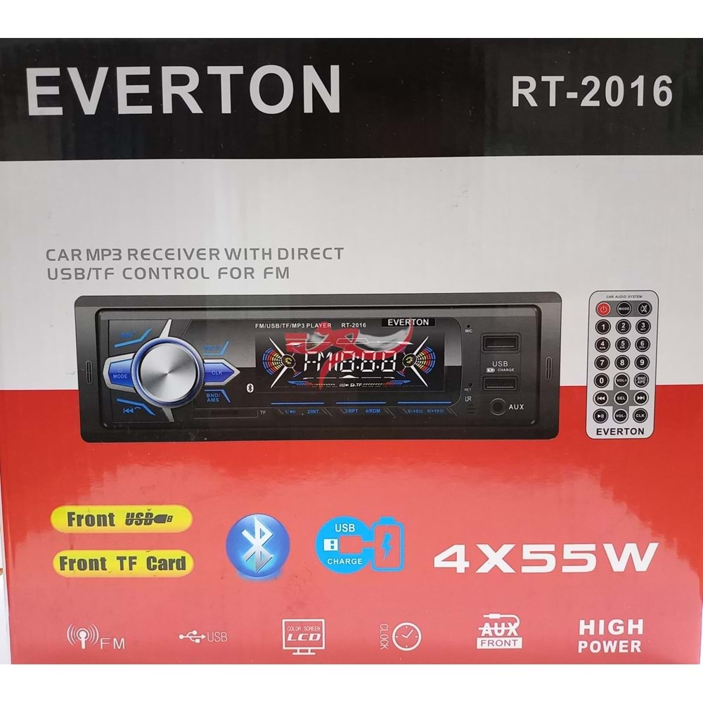 EVERTON RT2016 OTO TEYP MP3 ÇALAR 4X55W, BLUETOOTH, USB,AUX, FM RADYO