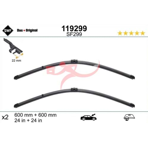 VALEO SWF 119299 SİLECEK SÜPÜRGESİ ÖN TK. (600mm / 600mm) MERCEDES W204 07>14 C218 11>17 W212