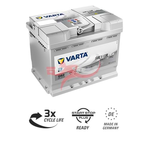 VARTA D52 12VOLT 60AH AKÜ SILVER DYNAMIC AGM