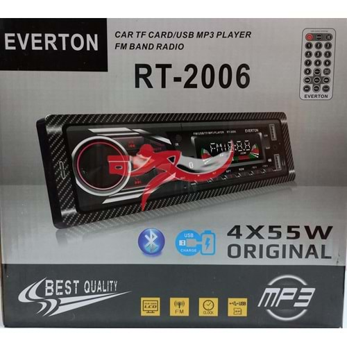 EVERTON RT2006 OTO TEYP 4X55W BLUETOOTH, ÇİFT USB, FM RADYO, MP3 ÇALAR