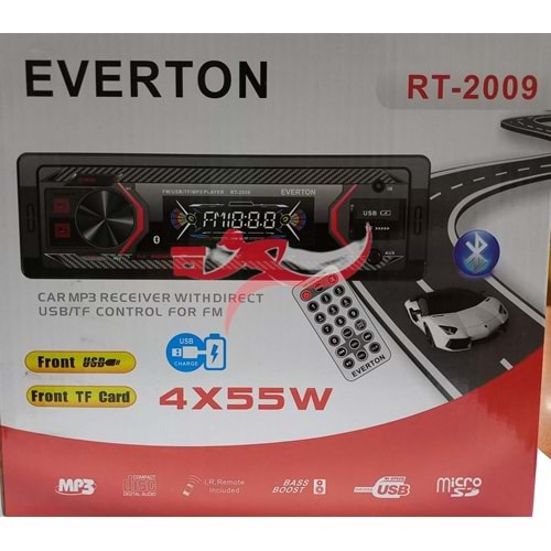 EVERTON RT2009 OTO TEYP MP3 ÇALAR, 4X55W BLUETOOTH, USB,AUX ,FM RADYO